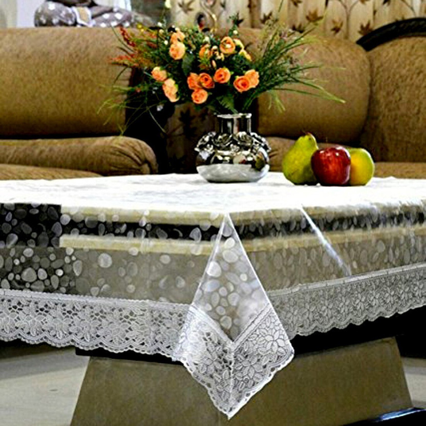 HD Plastic 4 Seater Floral Table Cover(Transparent)
