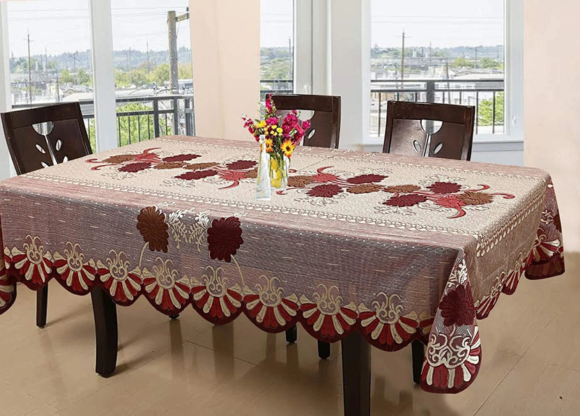 AP creation Cotton 6 Seater Floral Table Cover(Red)