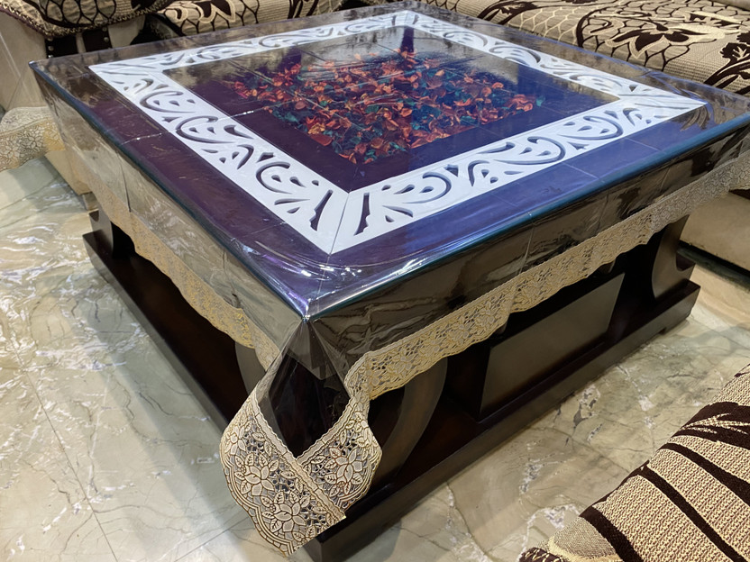 Jainco Decor PVC 4 Seater Solid, Self Design Table Cover(Transparent, Golden)