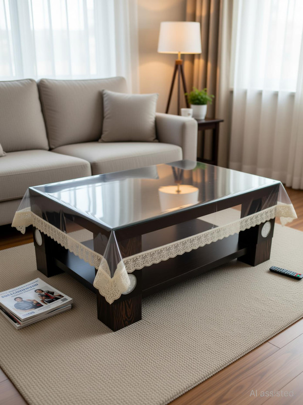 CASA FURNISHING PVC 2 Seater Printed Table Cover(CLEAR)
