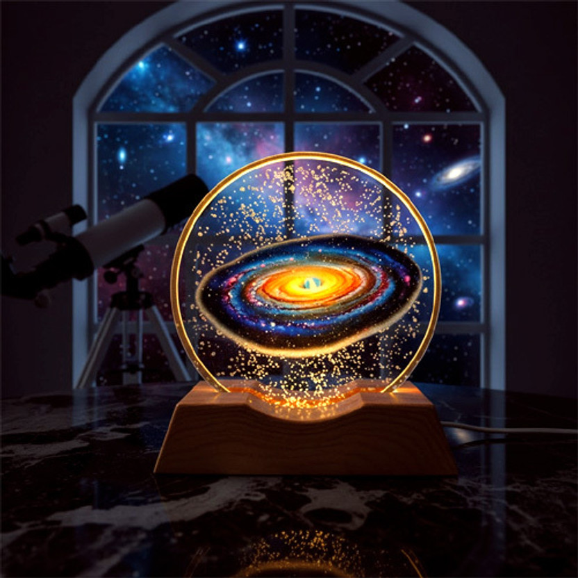 Global Global Reach 3D Galaxy Crystal Ball Lamp with Wooden LED Base - Perfect for your Home Night Lamp(9 cm, Yellow) - Flipkart Deal