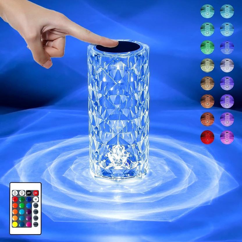 SS Products Crystal Lamp 16 Color Changing Rose Crystal Diamond LED Table Lamp Night Light Multicolor Crystal Table Lantern(20 cm X 9 cm, Pack of 1)