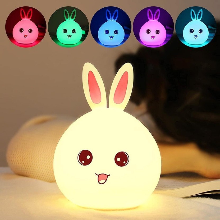MILONI USA Cute bunny Light, USB Rechargeable, 7-Colors Changing,Room Decor Night Lamp(10 cm, Yellow)