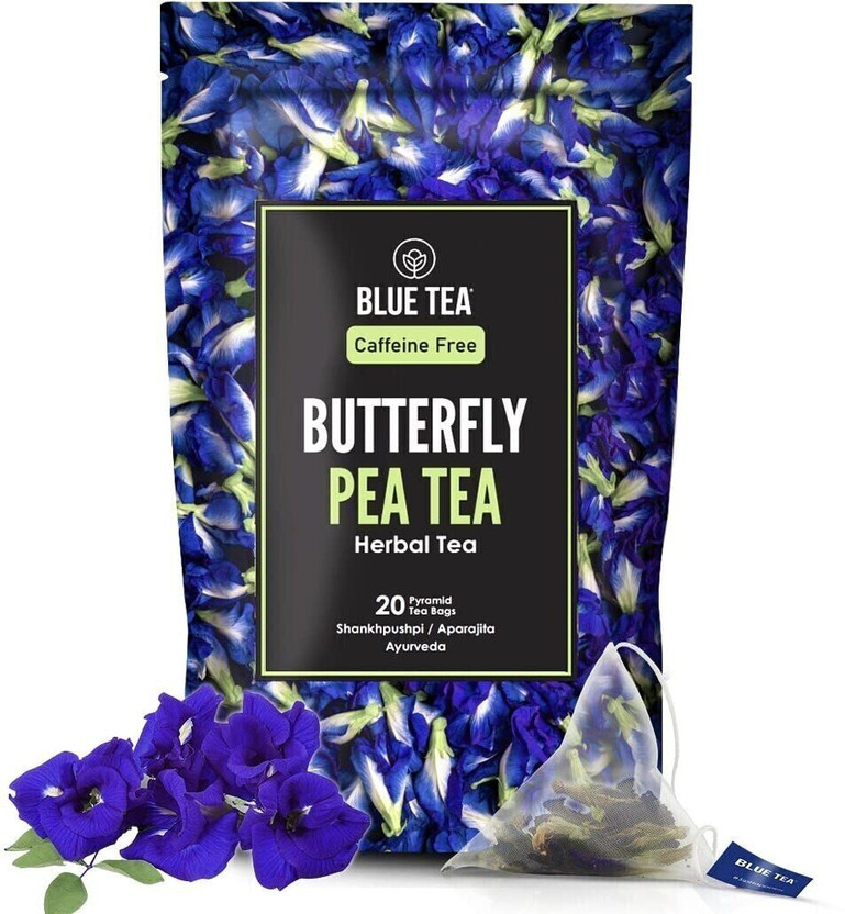 BLUE TEA Butterfly Pea Flower Tea | Antioxidant Rich | Caffeine Free Herbal Tea Bags Pouch(20 Bags)