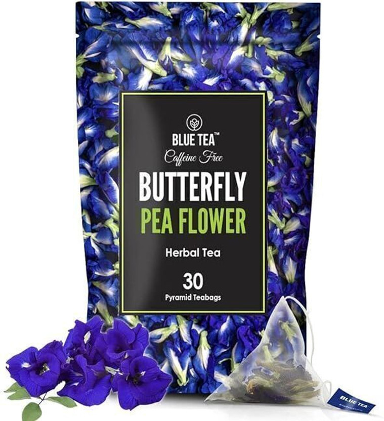 BLUE TEA Butterfly Pea Flower |ANTIOXIDANT RICH | Caffeine Free Herbal Tea Bags Pouch(30 Bags)