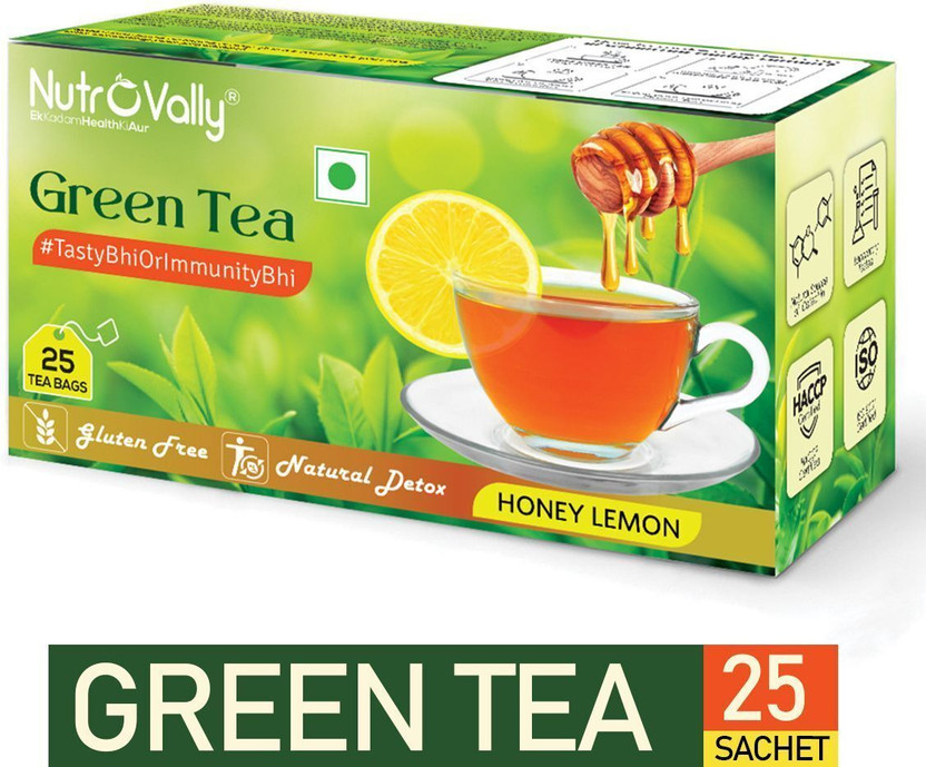 NutroVally Lemon Honey Green Tea for weight loss with Premium tea leaves Lemon, Honey Green Tea Bags Box(25 Bags)
