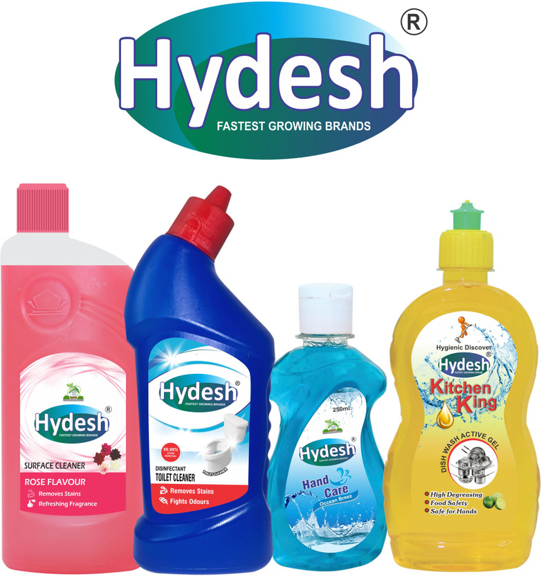 hydesh Cleaning Combo Set Floor Cleaner, Toilet Cleaner, Dish Wash, Hand Wash Liquid Toilet Cleaner(4 x 0.44 L)