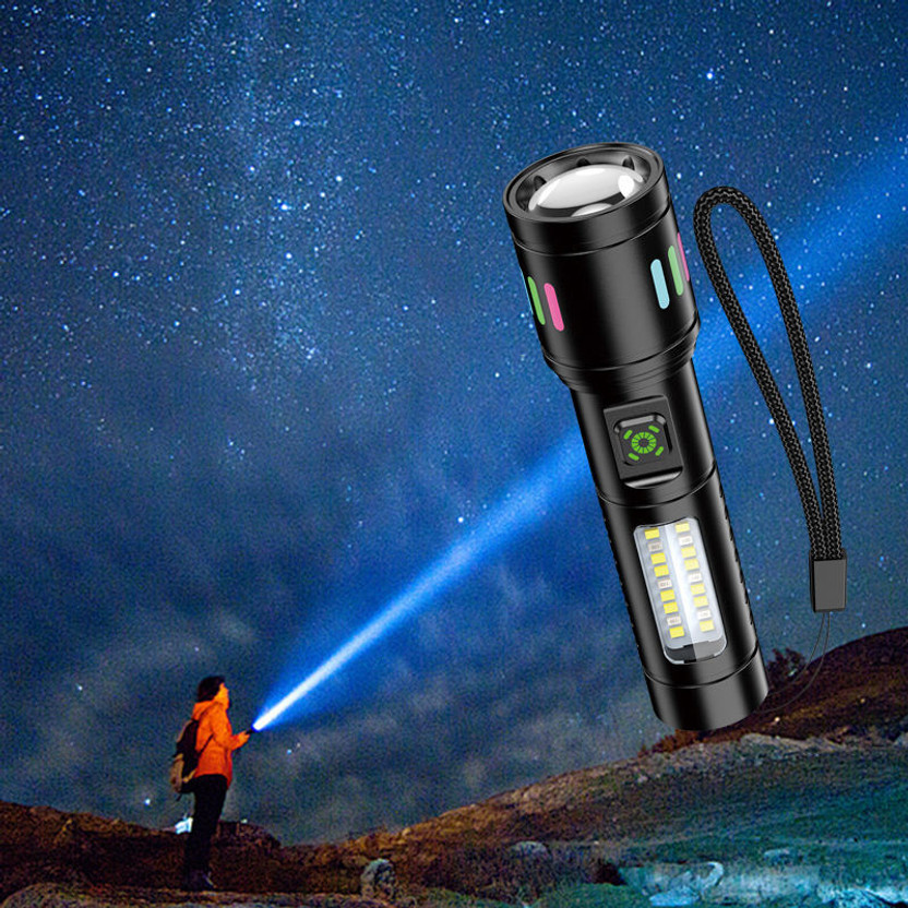 UNZAG Super Bright Rechargeable_Waterproof USB Portable Outdoor Zoomable Powerful LED Torch(Black, 16 cm, Rechargeable)