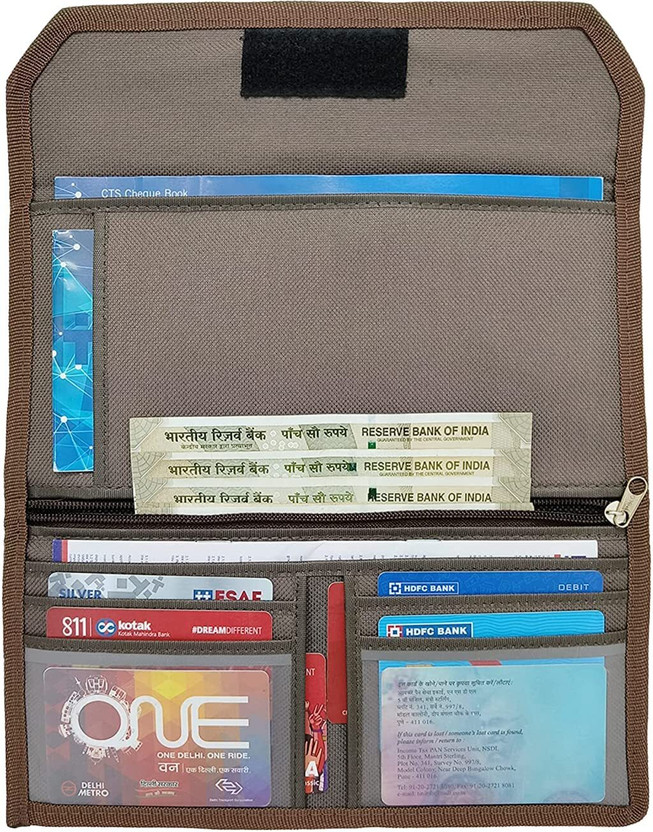 Kopila document holder for chequeBook/Passbook/Credit/Debit Card Coin Mobile Cash Etc(Brown)