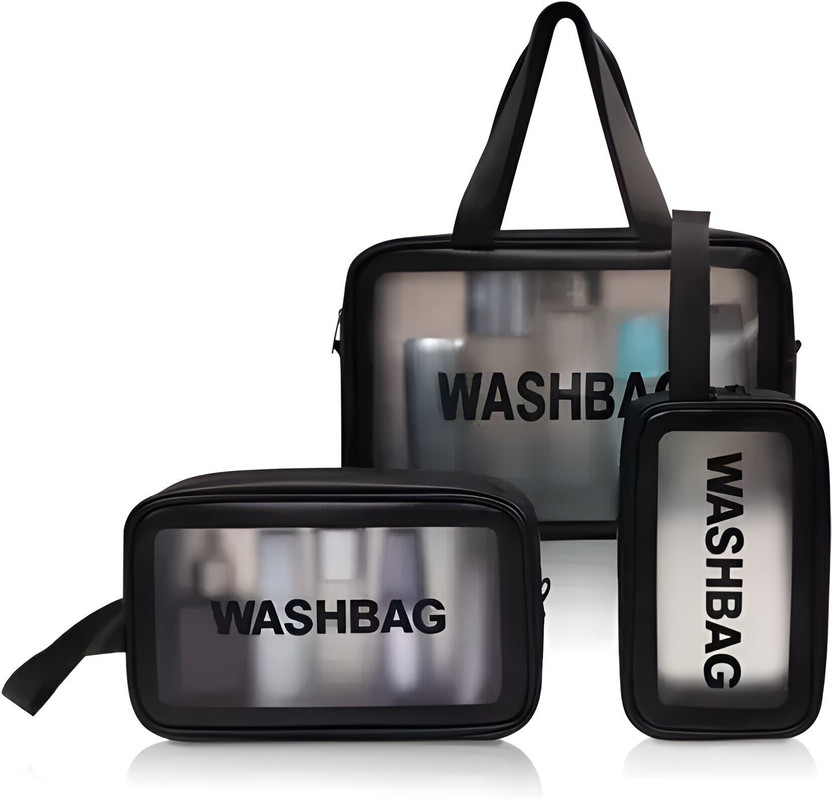 Aepigo Travel Cosmetic Bag Clear Makeup Pouch Set Travel Toiletry Wash Bag For Women Travel Toiletry Kit(Black)