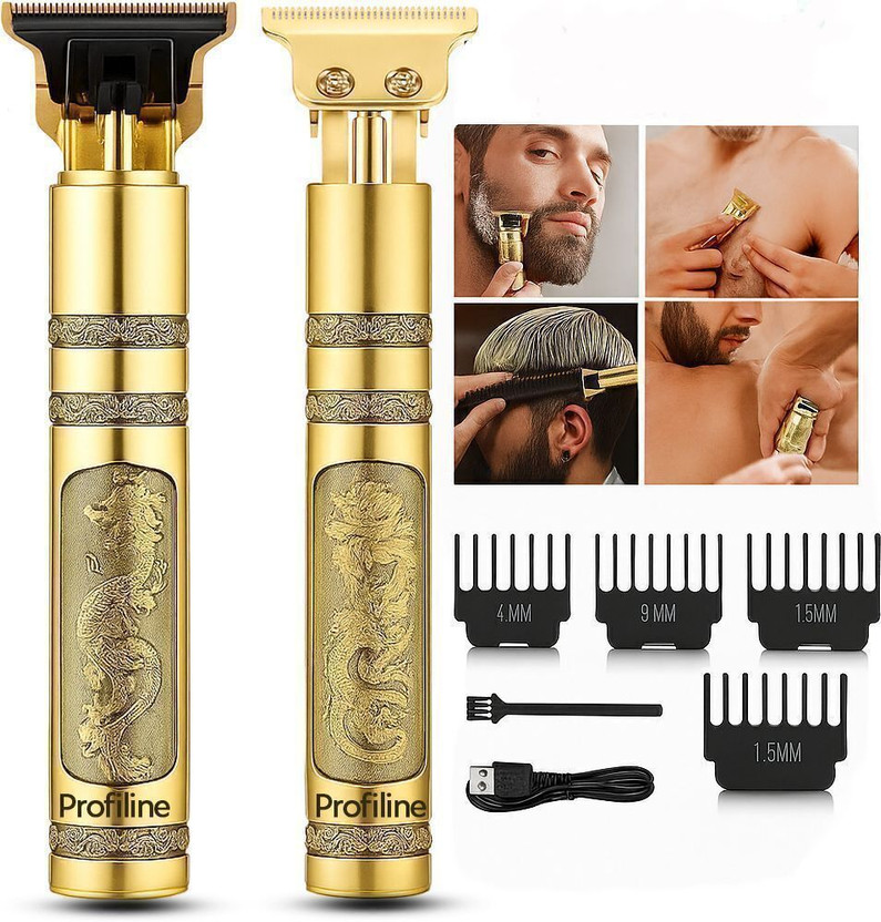 Sahaj Enterprise Waterproof Vintage -T9 Metal Hair Cutting Trimmer T9 USB charging 0mm Cutting Fully Waterproof Trimmer 60 min  Runtime 4 Length Settings(Gold)