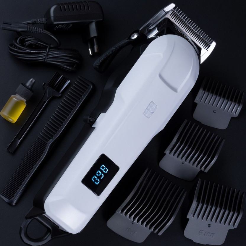 JAMMY ZONES KM-809A Salon-Style Cordless Professonal TrimmerSkin-Friendly A33 Fully Waterproof Trimmer 240 min  Runtime 4 Length Settings(White)