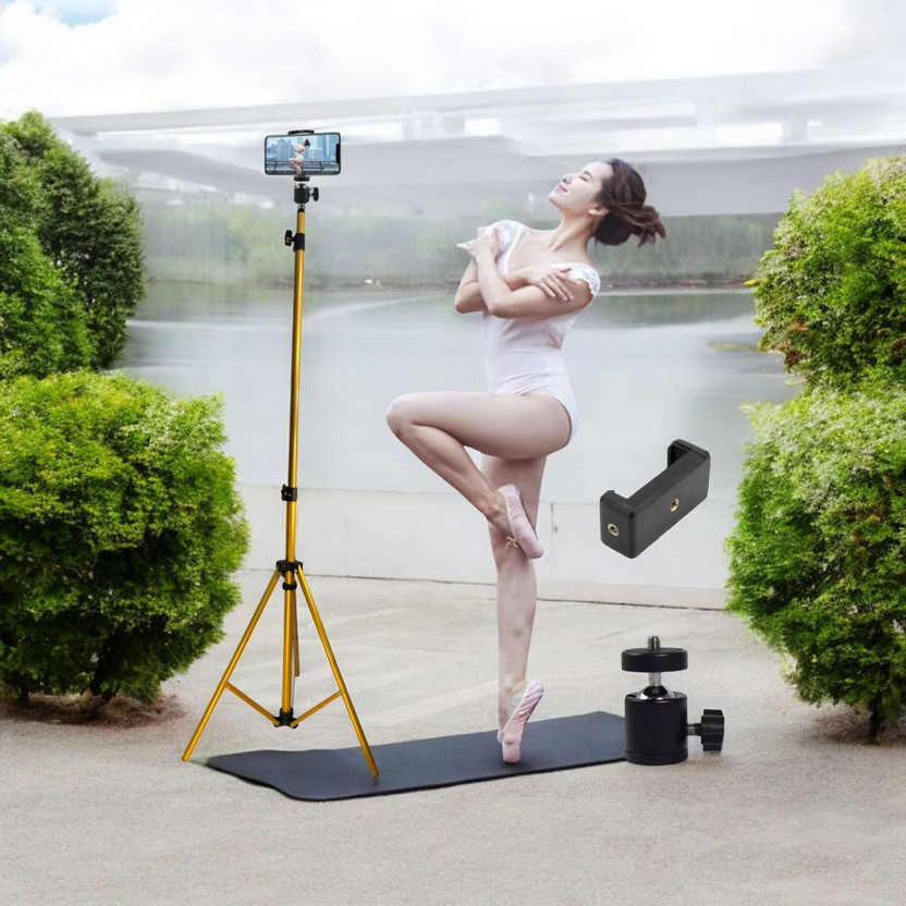 Casewilla 7 Feet Adjustable Aluminum Tripod Stand with Mobile Holder for Photography Tripod(Golden, Supports Up to 5000 g)