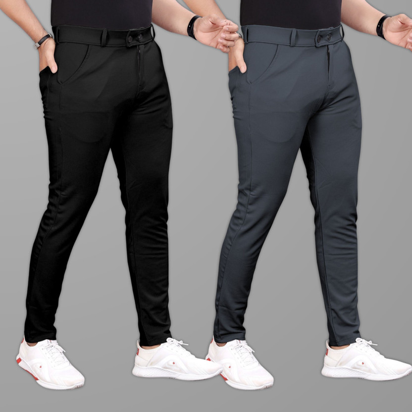 COMBRAIDED Slim Fit Men Black, Grey Trousers