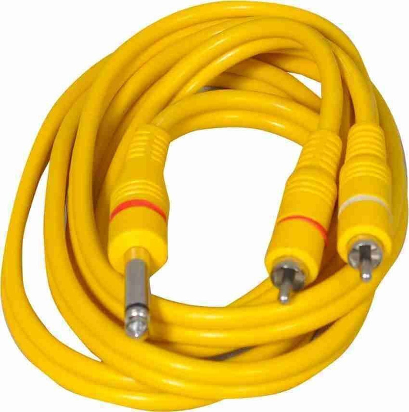 PAC  TV-out Cable Mono 6.35 mm 1/4-inch P38 Male to 2 RCA male Audio cable(Yellow, For Home Theater)