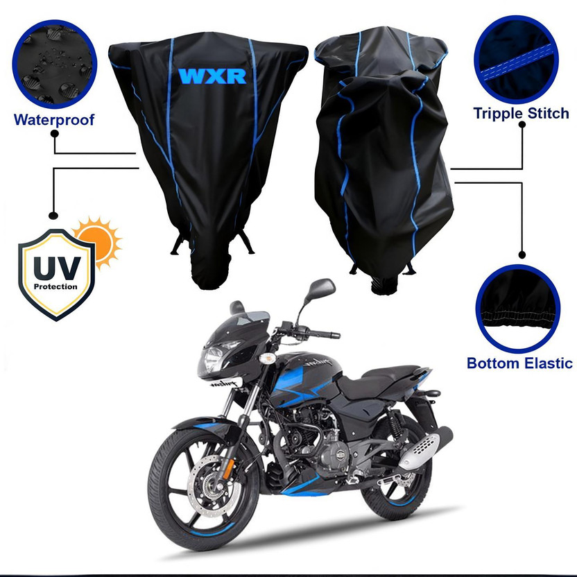 WXR Waterproof Two Wheeler Cover for Bajaj(Pulsar 150, Black, Blue)