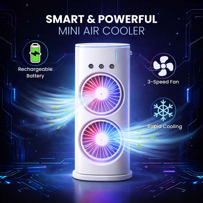 OPINIA USB Cooler Easy to Carry, 2000mAh Rechargeable Battery with Remote Control flip2.O cooler USB Air Cooler, USB Charger, USB Fan(White)