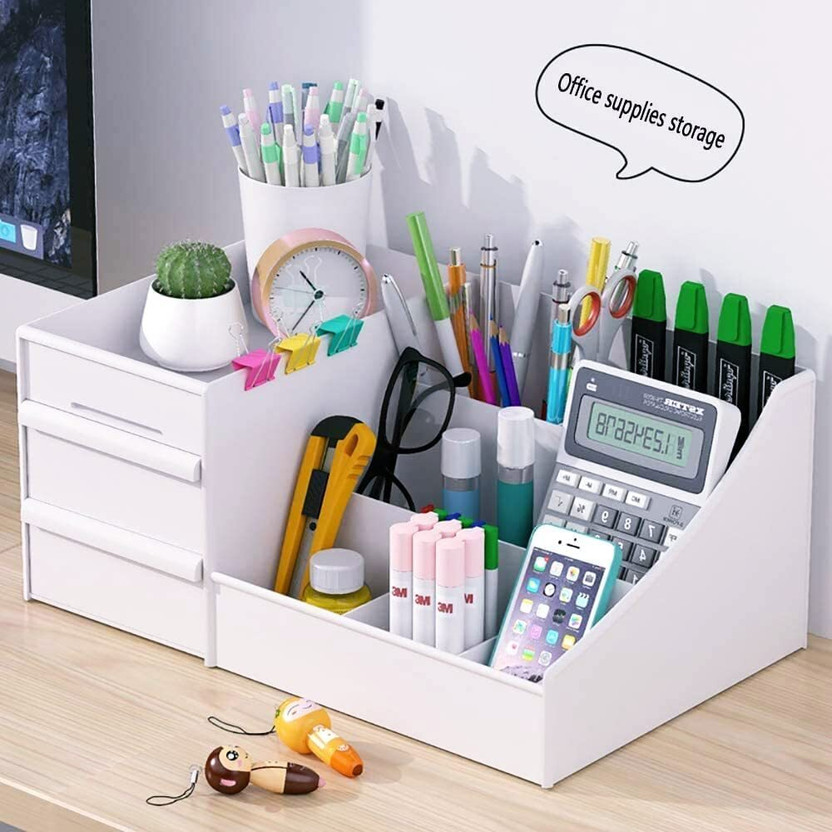Coozico 7 Compartments Plastic Desk Organizer(White)