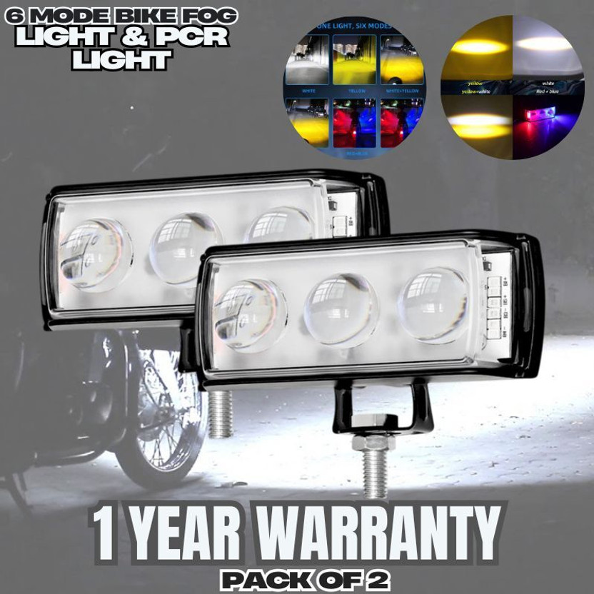 TRYFLY TL9 SIX MODE Yellow/White with Red/Blue 60W DC 9V-60V Dual Lens Fog Light Fog Lamp Car, Motorbike, Truck, Van LED (12 V, 30 W)(Universal For Car, Universal For Bike, Pack of 2)
