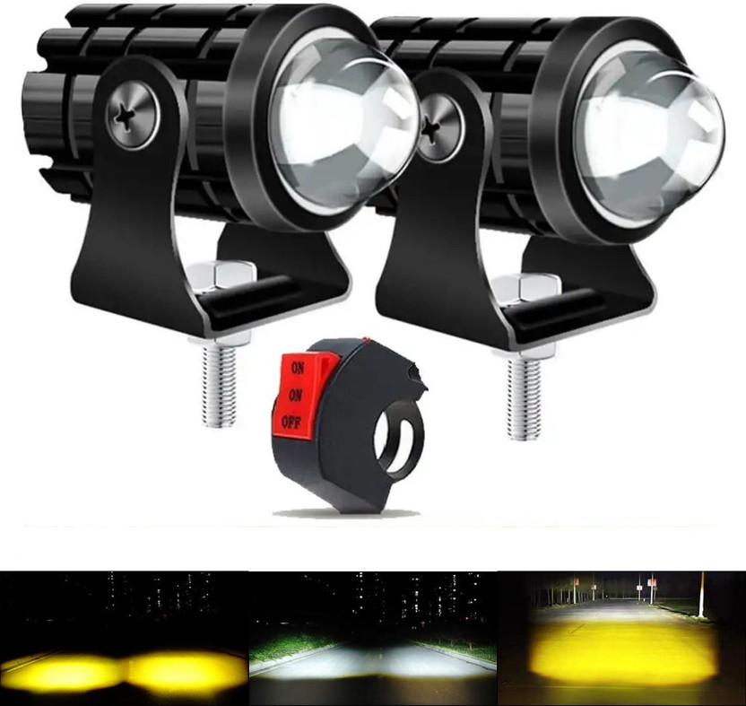 aksmit Universal Bike LED Light High Power Motorcycle Fog Lamps Mini Spot Dual Headlight Motorbike LED (12 V, 36 W)(Universal For Bike, Pack of 3)