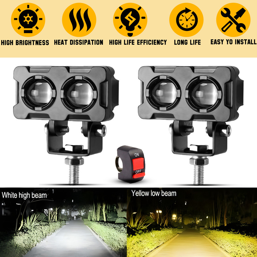 automunk LED Fog Lamp Two Lens Heavy Quality Yellow White Fog Lamp Motorbike, Car LED (12 V, 40 W)(Universal For Bike, Universal For Car, Pack of 2)