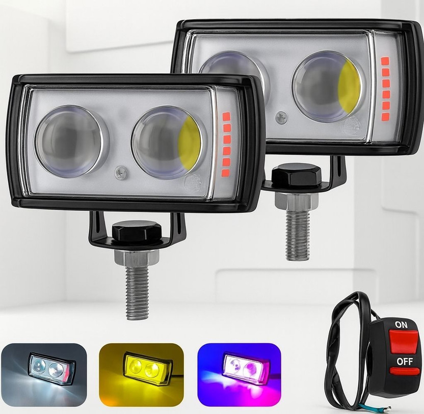 Anaisha Enterprises Mini Double Lens Fog Light with yellow & White Fleshing Light(RED & Blue DRL) Fog Lamp Motorbike LED (12 V, 45 W)(Universal For Bike, Pack of 2)