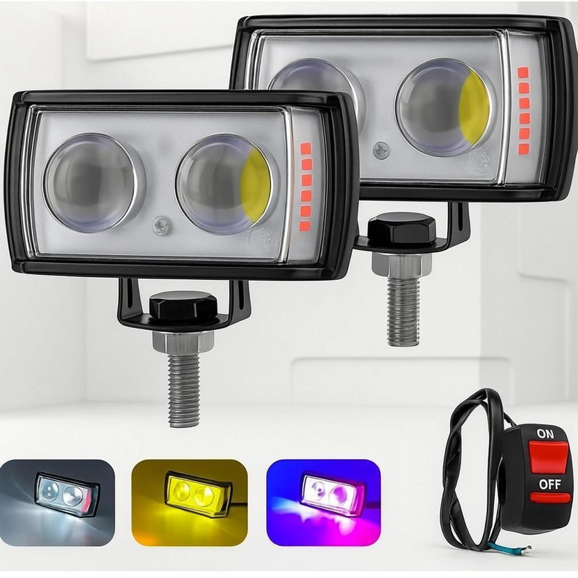 Anaisha Enterprises Mini Double Lens Fog Light with yellow & White Fleshing Light(RED & Blue DRL) Fog Lamp Motorbike LED (12 V, 45 W)(Universal For Bike, Pack of 2)