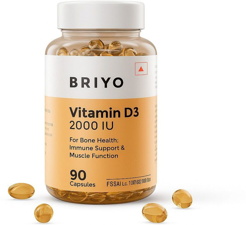 BRIYO Vitamin D3 2000 IU - 90- For Bone Health, Muscle Function and Immune Support(90 No)