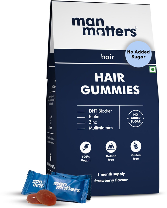 Man Matters Biotin Hair Gummies |Hair & Skin | Vit A, C, E, Zinc & Fibre|Vegan &Gut Friendly(30 No)
