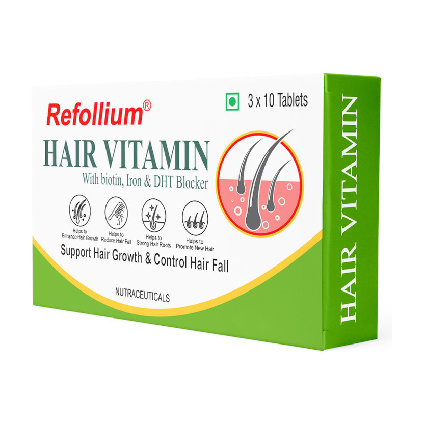 Refollium Hair Vitamins with DHT Blockers & Biotin for Hair Regrowth & Hairfall Control(30 Tablets)