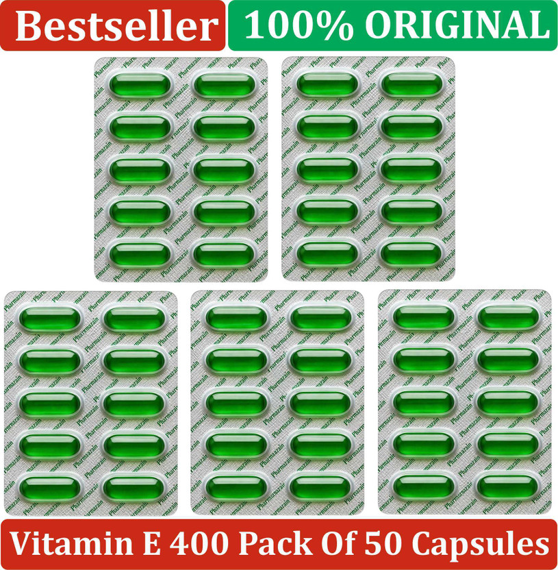 PHARMAZAIN Vitamin E Capsules | Softgel Supplement for Skin, Hair, Nails & Antioxidants(50 Capsules)