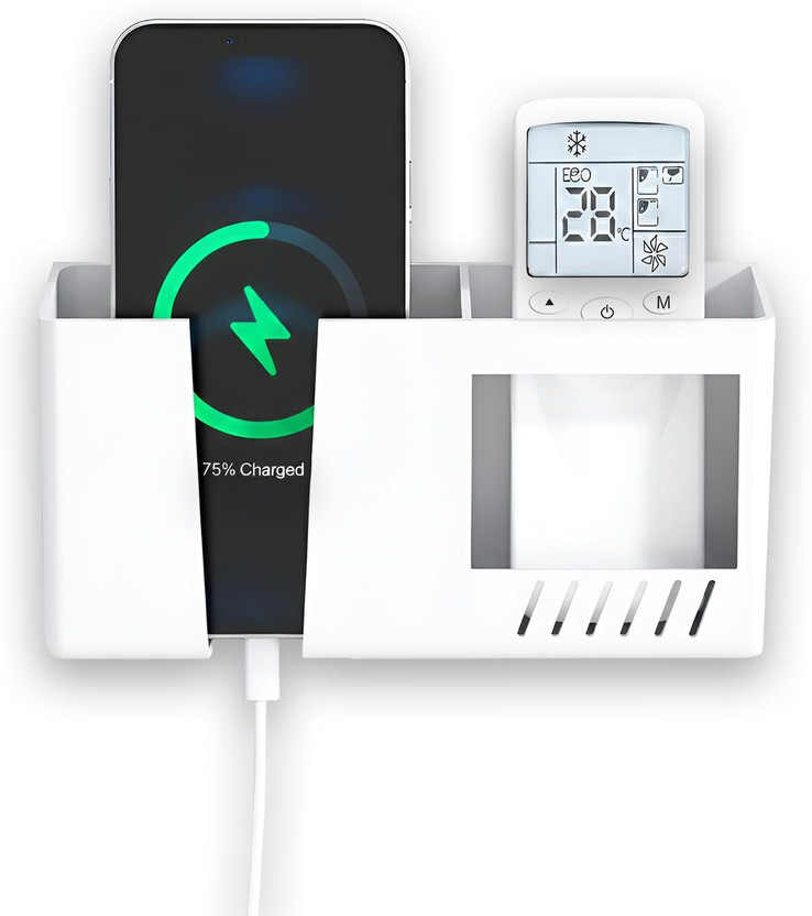 WALLVIEW TECH Wall Mounted Mobile Charging Shelf, Remote Holder for Office & Home (White) Mobile Holder
