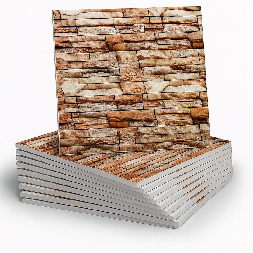 WALLVEAR 60 cm x 60 cm Waterproof Decorative Vinyl Wallpaper(Brown, Pack of 4)