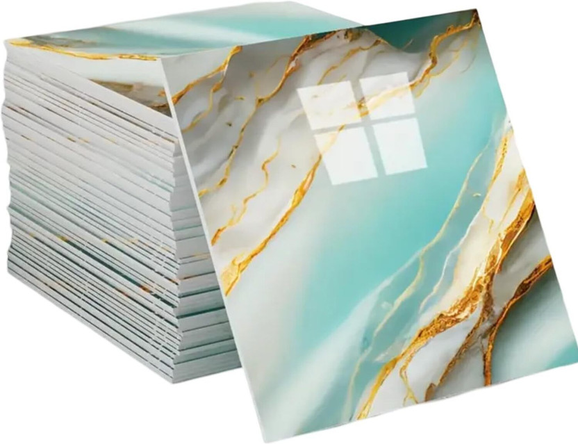 WALLVEAR 60 cm x 60 cm Waterproof Decorative Vinyl Wallpaper(Green, Pack of 8)