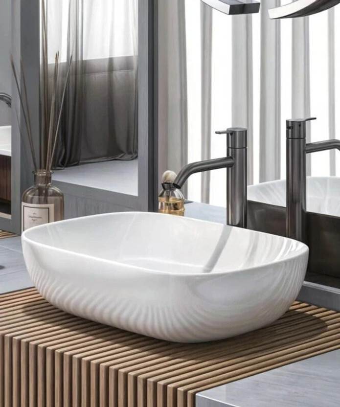 LOFINA Premium Ceramic vessel Sink Which Gives Look To your Home Table Top Wash Basin JSD White (L45xW32.5xH12.5Cm) Very Stylish Bathroom Luxury Ceramic Wash Basin Table Top Basin(White)