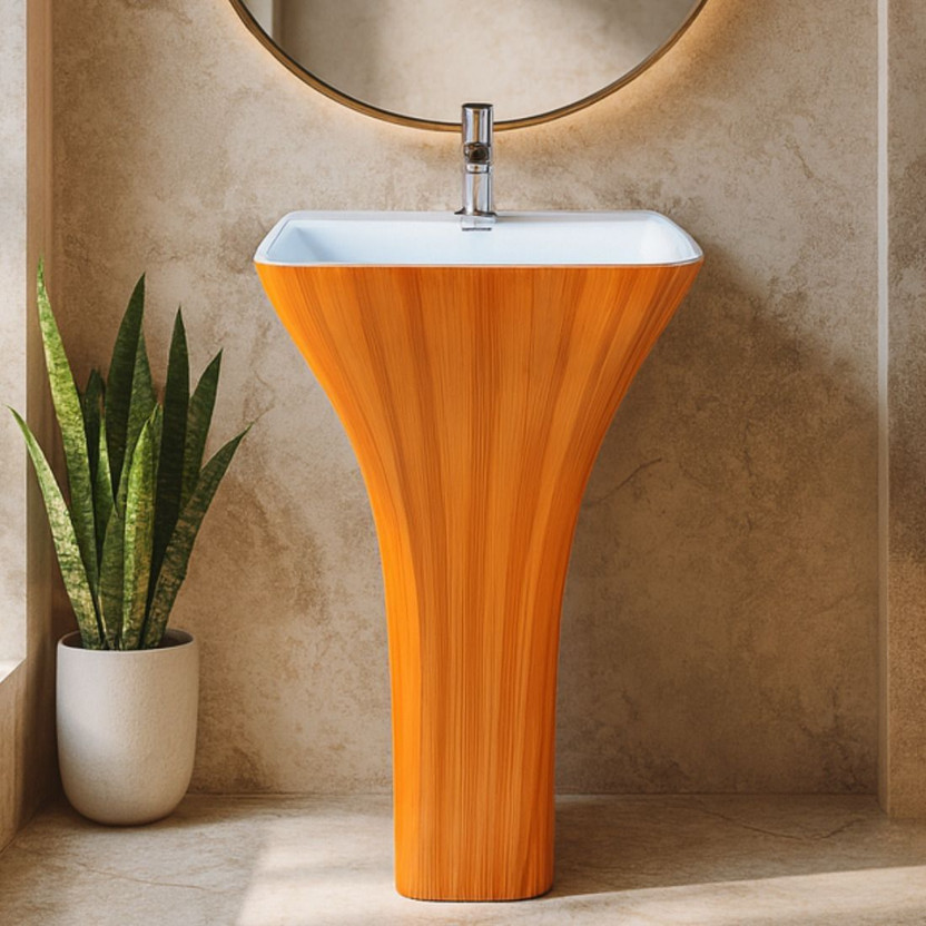 CARA MARK wash basin standing|SCRETCH PROOF| Wash basin|pedestal basin|pedestal wash basin|basin| Pedestal Basin(NATURAL FIGURE WOODEN COLOR (scretch proof))