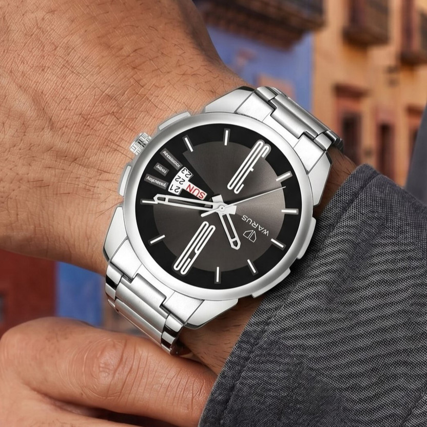 Walrus WWTM-AST-XII-020707 Walrus Quartz Black Dial with Day-Date Display & Silver Stainless Steel Strap Analog Watch  - For Men