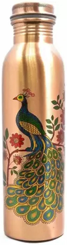 copper+ 100% Copper Water Bottle Leak Proof and Peacock design for dining 900 ml Copper Bottle(Pack of 1, Copper)