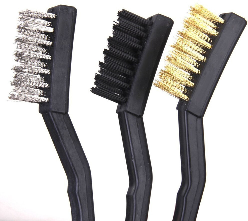 AMANZA Mini Wire Brush Set Steel Brass Nylon Cleaning Polishing 7 inch 3PC Black Strip Brush(Pack of 3)