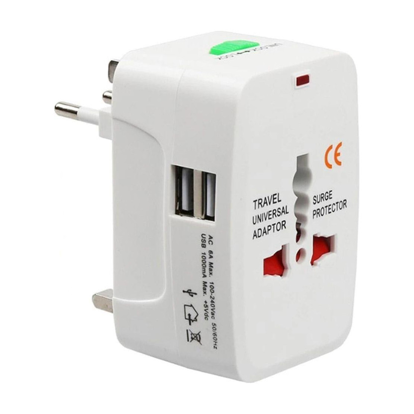 Easy eBuy Universal Travel Adapter With Built In Dual USB Charger Ports With 100-240V Surge/Spike Protected Electrical Plug Worldwide Adaptor(White)