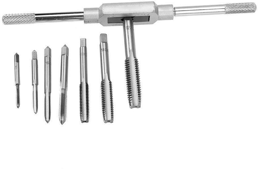 NITYA 8pcs/set HSS Hardware Tap Die Set with M3-M12 Taps and 1/16'' -1/2'' Wrench Handle for Wood Working Single Sided Combination Wrench(Pack of 8)