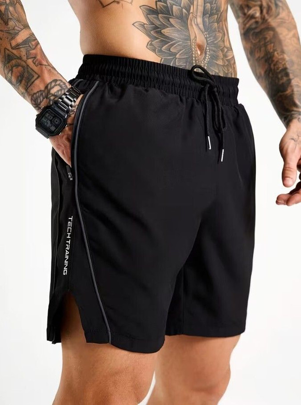 coastal clothier Striped Men Black Gym Shorts