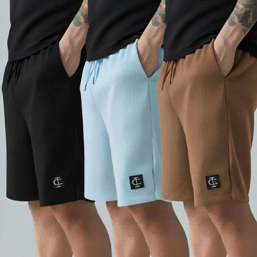 INDICLUB Self Design Men Black, Brown, Light Blue Sports Shorts