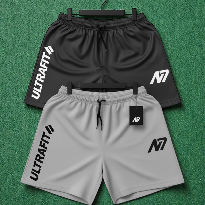 N7wear Solid Men Grey, Black Gym Shorts