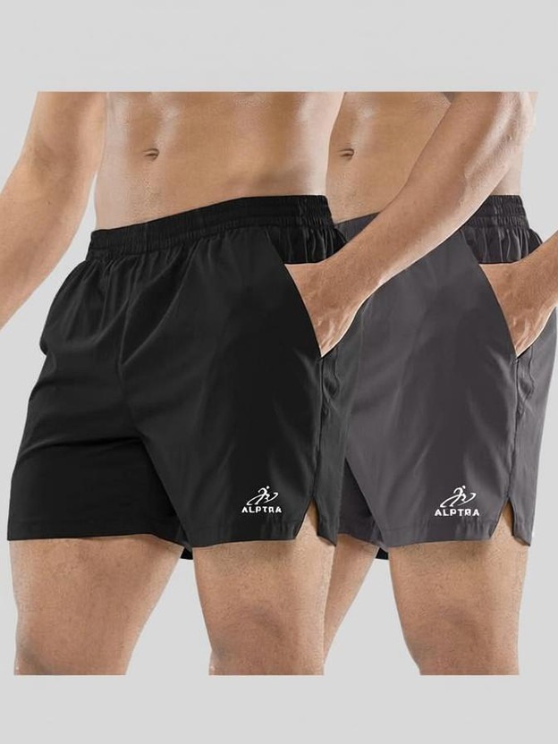 GymWear Printed Men Black, Dark Grey Gym Shorts, Running Shorts, Regular Shorts, Cycling Shorts, Sports Shorts
