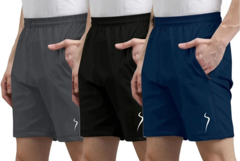 BTMZ Solid Men Black, Dark Grey, Dark Blue Sports Shorts, Gym Shorts, Regular Shorts, Running Shorts, Basic Shorts, Baggy Shorts