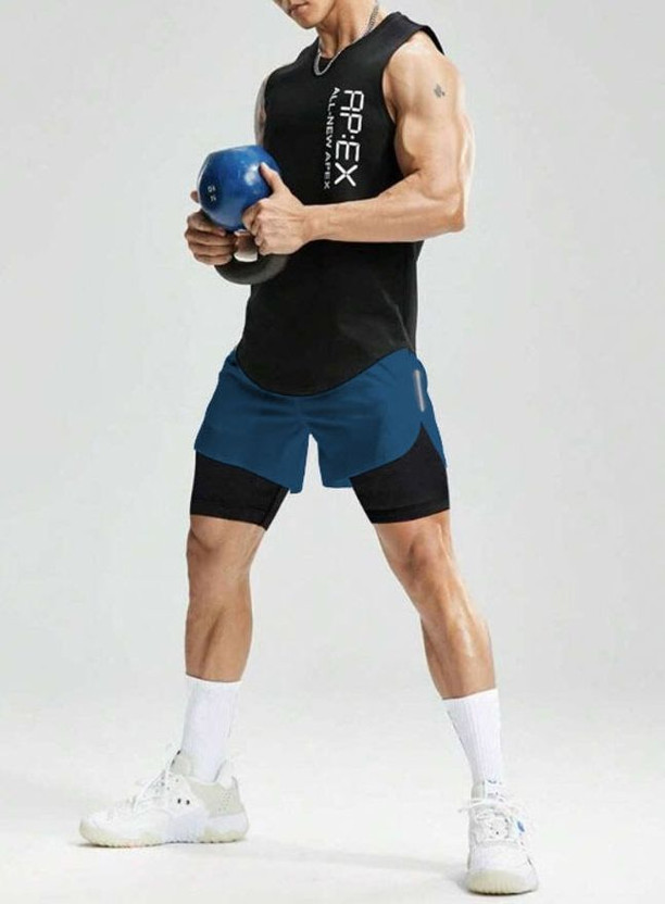 CULISH Color Block Men Blue Sports Shorts, Gym Shorts