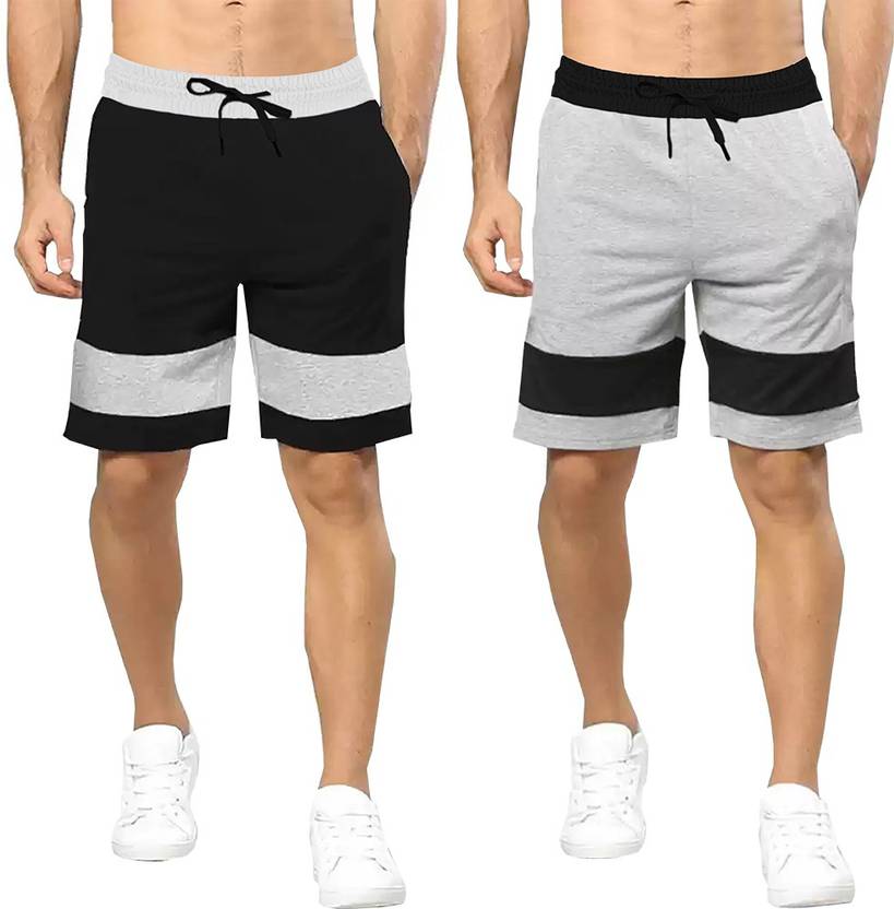 [Sizes ] TRIPR Pack of 2 Color Block Men Black, Grey Regular Shorts