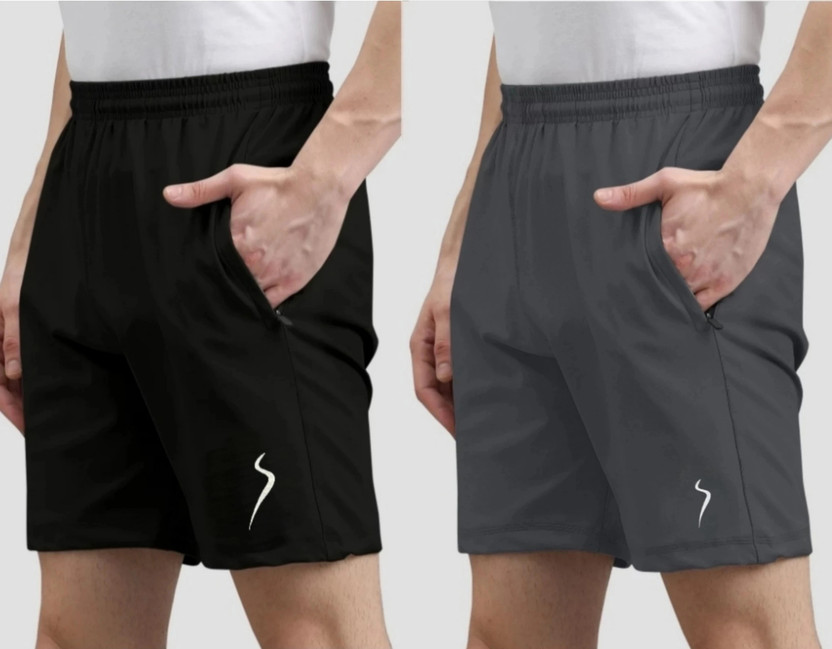 BTMZ Solid Men Black, Dark Grey Sports Shorts, Gym Shorts, Regular Shorts, Running Shorts, Basic Shorts, Baggy Shorts