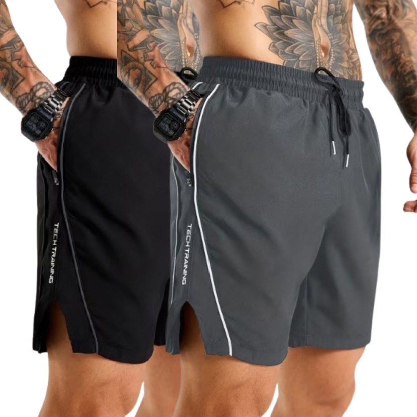 coastal clothier Printed Men Black, Dark Grey Gym Shorts, Running Shorts, Sports Shorts